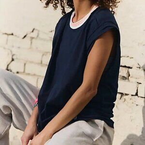 #27 NWT Free People Don't Sweat It Oversized Tee in Midnight Navy